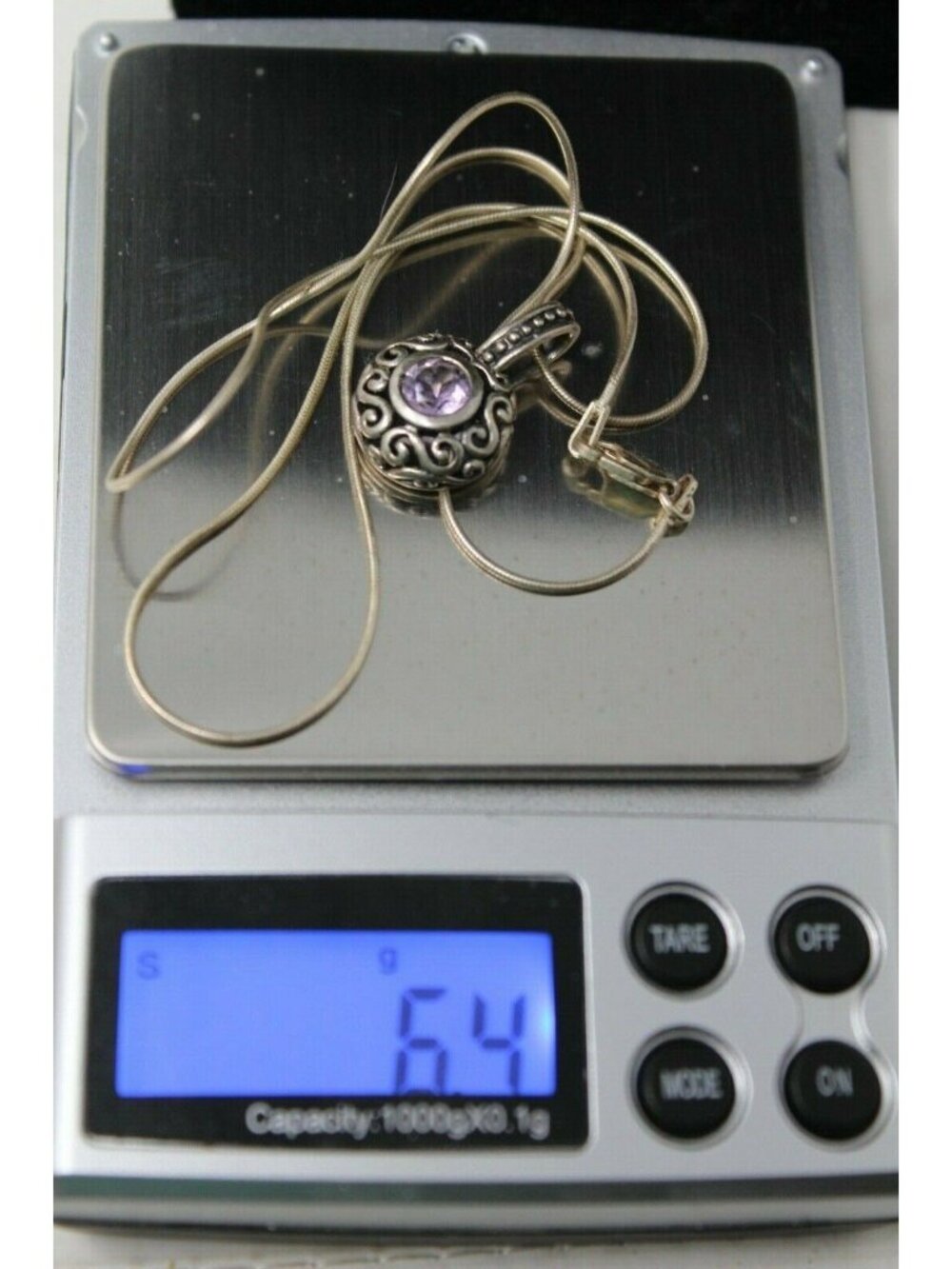 Amethyst 925 Sterling Silver Scroll Filigree Drop Pendant On 18" Chain #J12-P - Picture 7 of 8